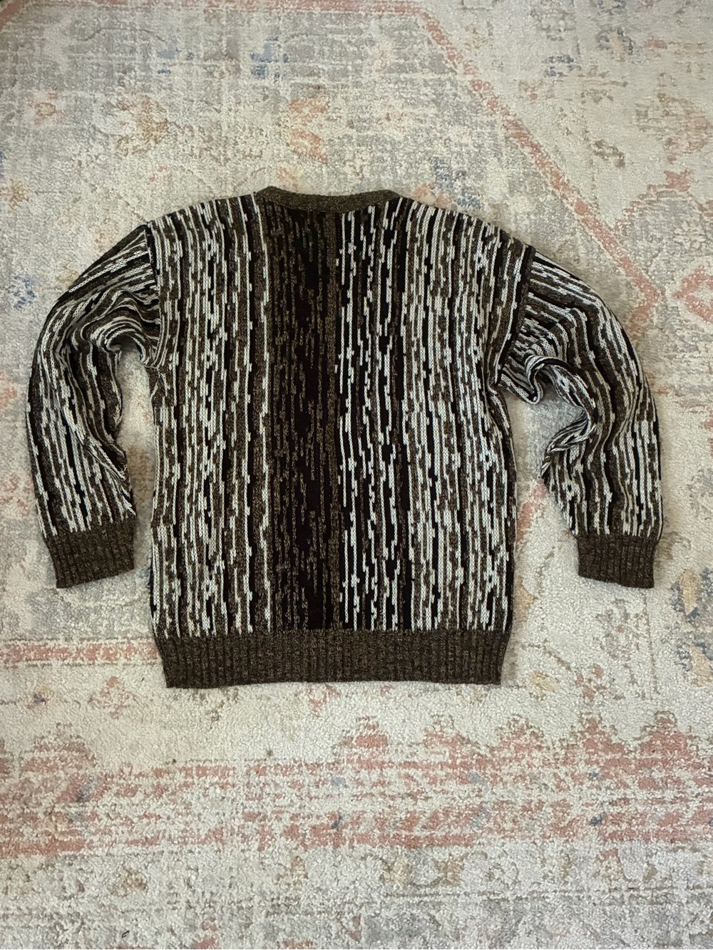 Eric Rhodes Vintage Men's Textured Knit Sweater Brown Cream Geometric Size L - Picture 8 of 8